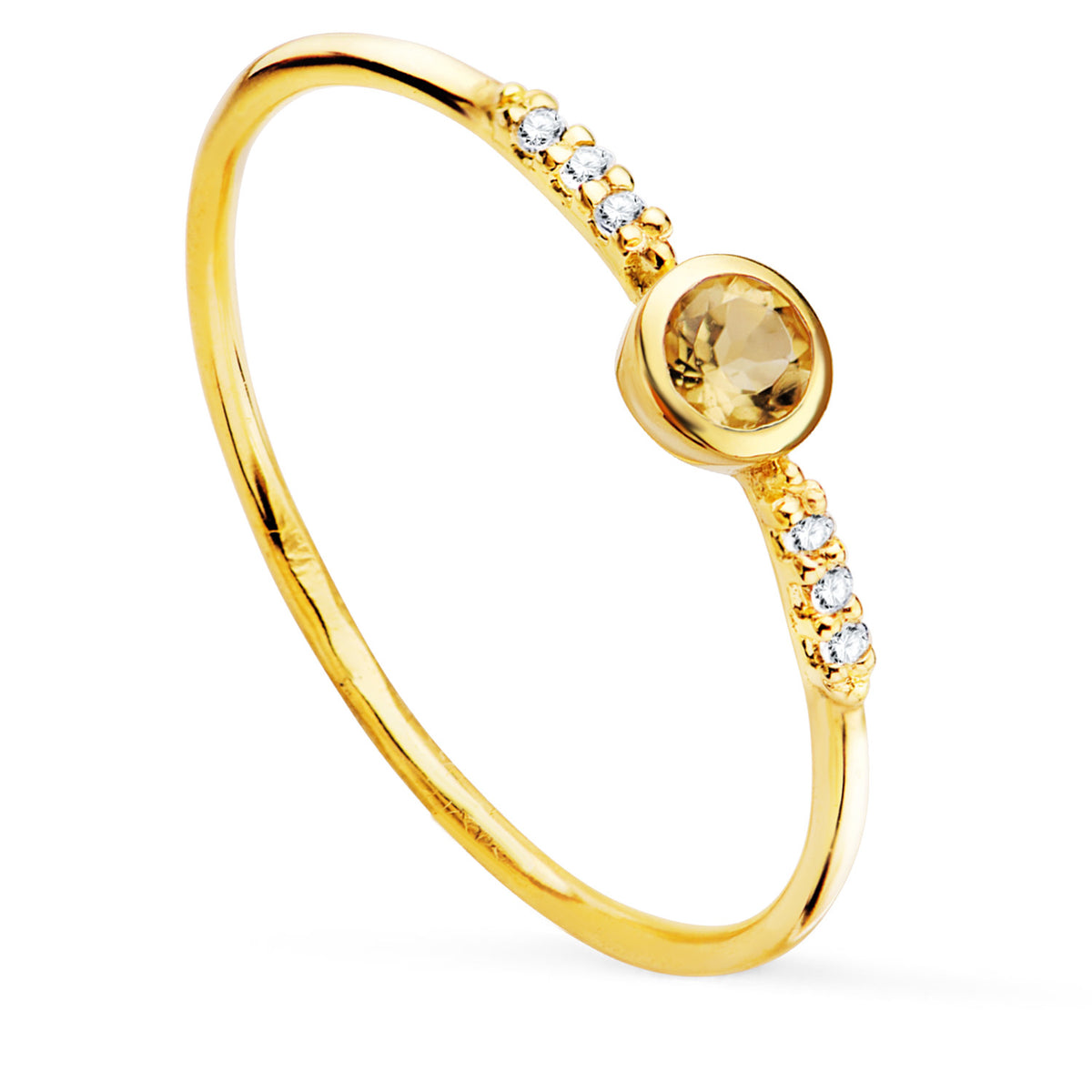 Sortija 6 Diamantes de Laboratorio 0,030 Qts. G-vs2. Citrino 3 mm de oro amarillo 18K