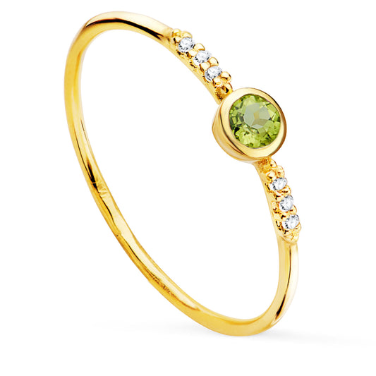 18K SORTIJA ORO AMARILLO 6 DIAMANTES DE LABORATORIO 0,030 QTS. G-VS2. OLIVINA 3 MM