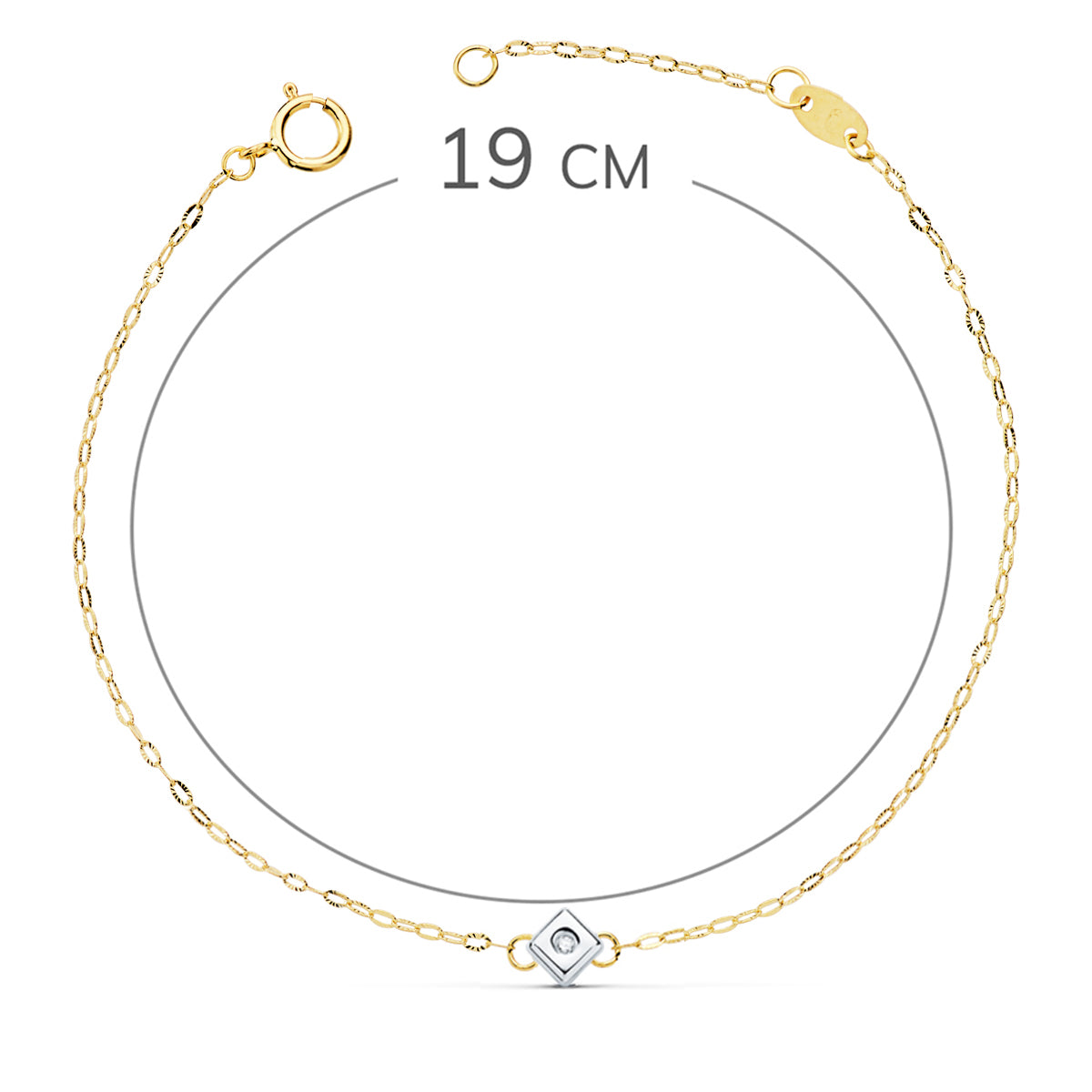 Pulsera Bicolor Chaton de Rombo con Diamante Laboratorio Vs2-g 0,015 Qts. Largo: 19 cm 18K