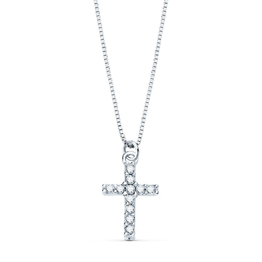 18K COLLAR ORO BLANCO CRUZ 8,5 X 6,5MM 11 DIAMANTES LABORATORIO 0,050 QT.CADENA VENECIANA 45CM G-VS2