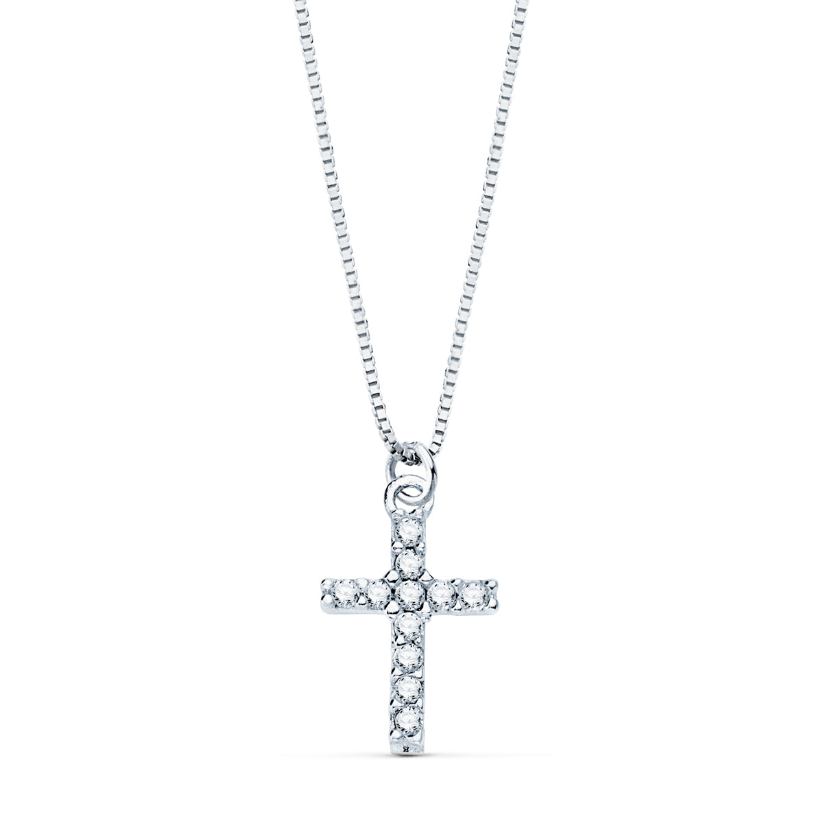 Collar Cruz 8,5 x 6,5 mm 11 Diamantes Laboratorio 0,050 Qt.cadena Veneciana 45 cm G-vs2 de oro blanco 18K