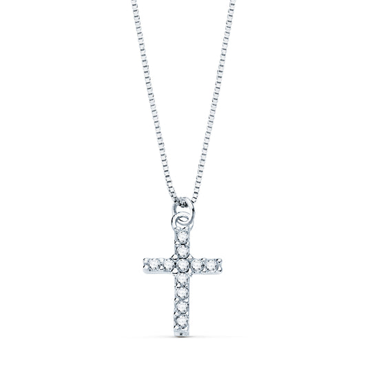 Collar Cruz 8,5 x 6,5 mm 11 Diamantes Laboratorio 0,050 Qt.cadena Veneciana 45 cm G-vs2 de oro blanco 18K