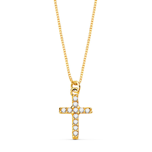 Collar Cruz 8,5 x 6,5 mm 11 Diamantes Laboratorio 0,050 Qt.cadena Veneciana 45 cm G-vs2 de oro amarillo 18K
