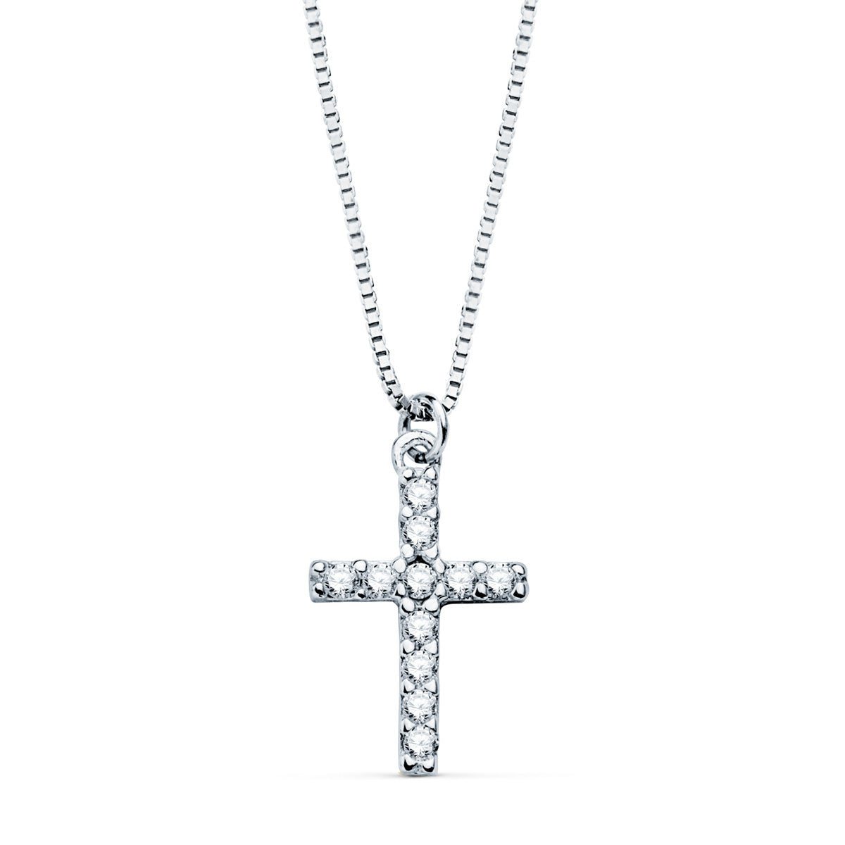 Collar Cruz 11 x 8 mm 11 Diamantes Laboratorio 0,09 Qt. Cadena Veneciana 45 cm G-vs2 de oro blanco 18K
