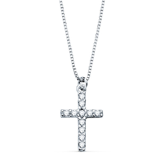 Collar Cruz 11 x 8 mm 11 Diamantes Laboratorio 0,09 Qt. Cadena Veneciana 45 cm G-vs2 de oro blanco 18K