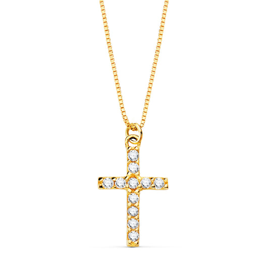 Collar Cruz 11 x 8 mm 11 Diamantes Laboratorio 0,090 Qt. Cadena Veneciana 45 cm G-vs2 de oro amarillo 18K