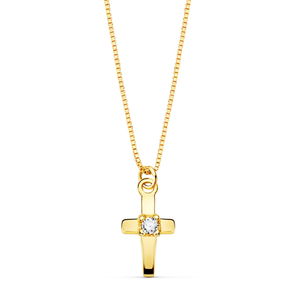 18K COLLAR ORO AMARILLO CRUZ 8X4.5MM1 DIAMANTE 0.015QT. CADENA VENECIANA 45CM G-VS2