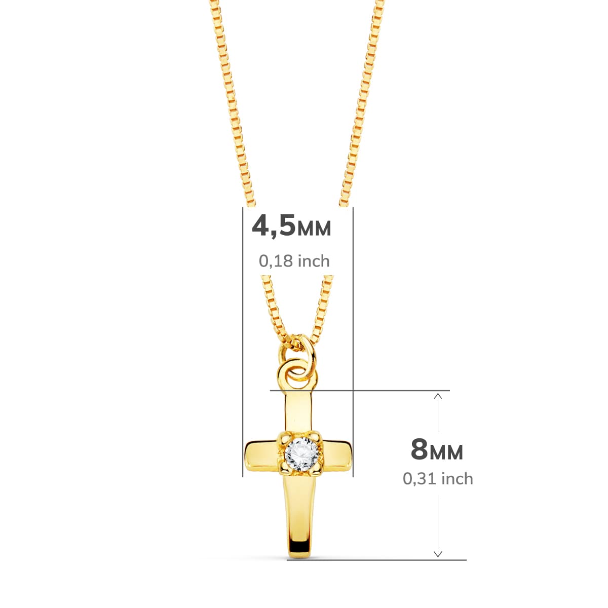 18K COLLAR ORO AMARILLO CRUZ 8X4.5MM1 DIAMANTE 0.015QT. CADENA VENECIANA 45CM G-VS2