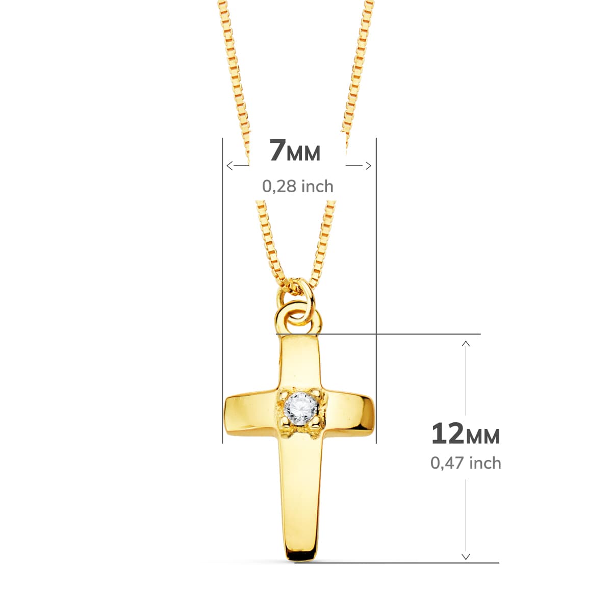 18K COLLAR ORO AMARILLO CRUZ 12X7 MM 1 DIAMANTE 0.015QT. CADENA VENECIANA 45CM G-VS2