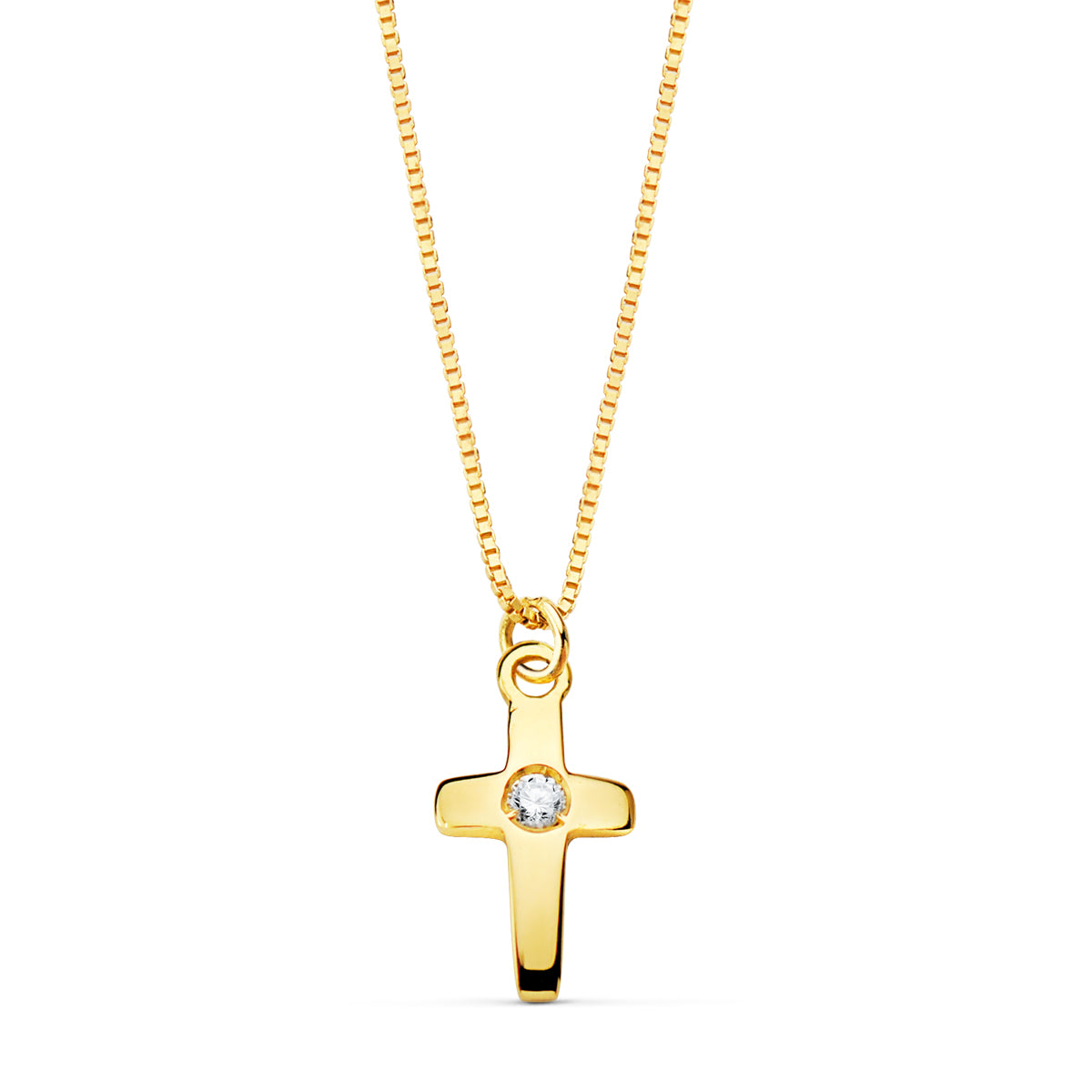 Collar Cruz 8 x 5 mm Diamante Laboratorio 0,015 Qt. Cadena Veneciana 45 cm G-vs2 de oro amarillo 18K