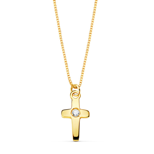 Collar Cruz 8 x 5 mm Diamante Laboratorio 0,015 Qt. Cadena Veneciana 45 cm G-vs2 de oro amarillo 18K