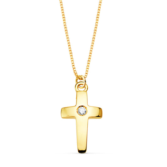 Collar Cruz 11 x 7 mm 1 Diamante Laboratorio 0,015 Qt. Cadena Veneciana 45 cm G-vs2 de oro amarillo 18K
