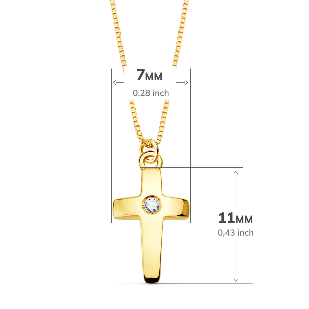 18K COLLAR ORO AMARILLO CRUZ 11X7 MM 1 DIAMANTE 0.015QT. CADENA VENECIANA 45CM G-VS2