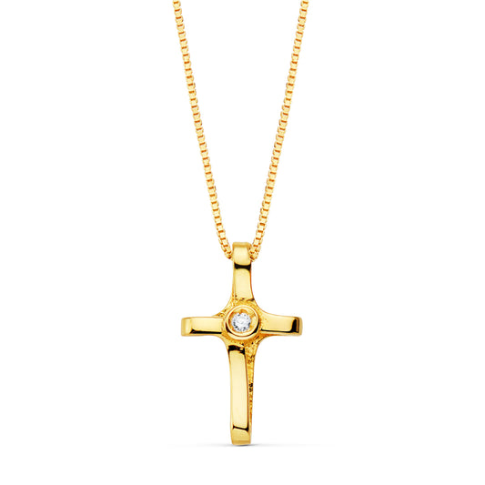 Collar Cruz 12 x 7 mm 1 Diamante Laboratorio 0,010 Qt.cadena Veneciana 45 cm G-vs2 de oro amarillo 18K
