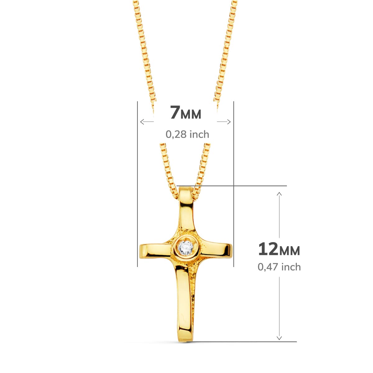18K COLLAR ORO AMARILLO CRUZ 12X7 MM 1 DIAMANTE 0.010 QT.CADENA VENECIANA 45CM G-VS2