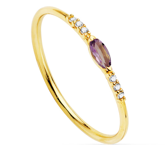 18K SORTIJA ORO AMARILLO DIAMANTES DE LABORATORIO 0,030 QTS G-VS2 AGUAMARINA 4X2 MMCUERPO 1 MM