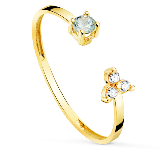 18K SORTIJA ORO AMARILLO DIAMANTES DE LABORATORIO 0,045 QTS. VS2-G Y AGUAMARINA NATURAL 3 MM