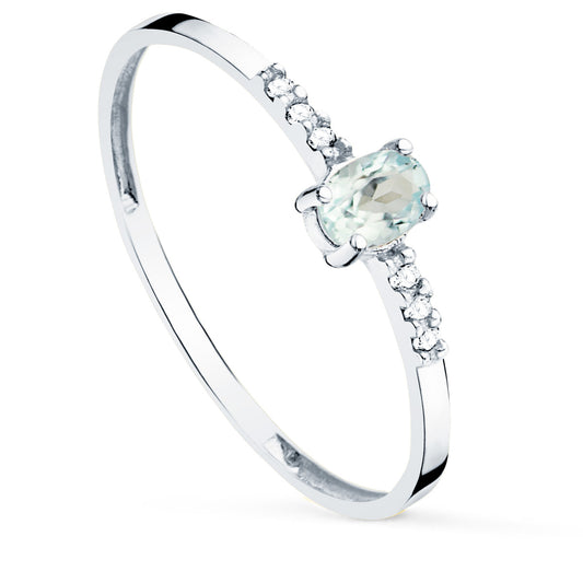 18K SORTIJA ORO BLANCO DIAMANTES DE LABORATORIO 0,030 QTS OVAL AGUAMARINA NATURAL 4X3 MM CUERPO 1,30 MM VS2-G
