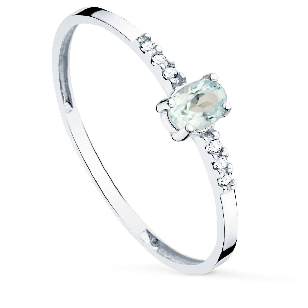 18K SORTIJA ORO BLANCO DIAMANTES DE LABORATORIO 0,030 QTS OVAL AGUAMARINA NATURAL 4X3 MM CUERPO 1,30 MM VS2-G