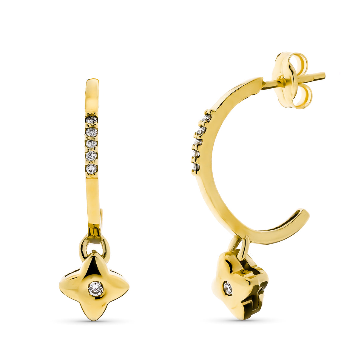 Aros con Colgante Chaton y Diamantes Laboratorio Vs2-g 0,160 Qts. Medida: 23 x 3 mm de oro amarillo 18K