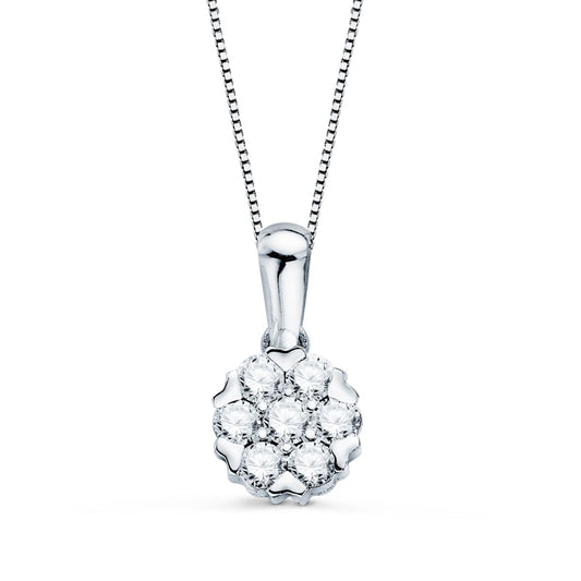 18K GARGANTILLA ORO BLANCO COLGANTE 7 MM DIAMANTES 0.301QTS G-VS2 CADENA 42 3CM