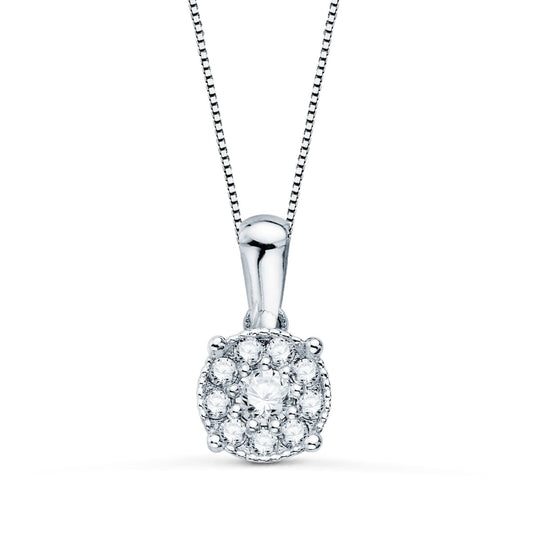 18K GARGANTILLA ORO BLANCO COLGANTE 6.5 MM DIAMANTES 0.182 QTS CADENA 42 3 CM