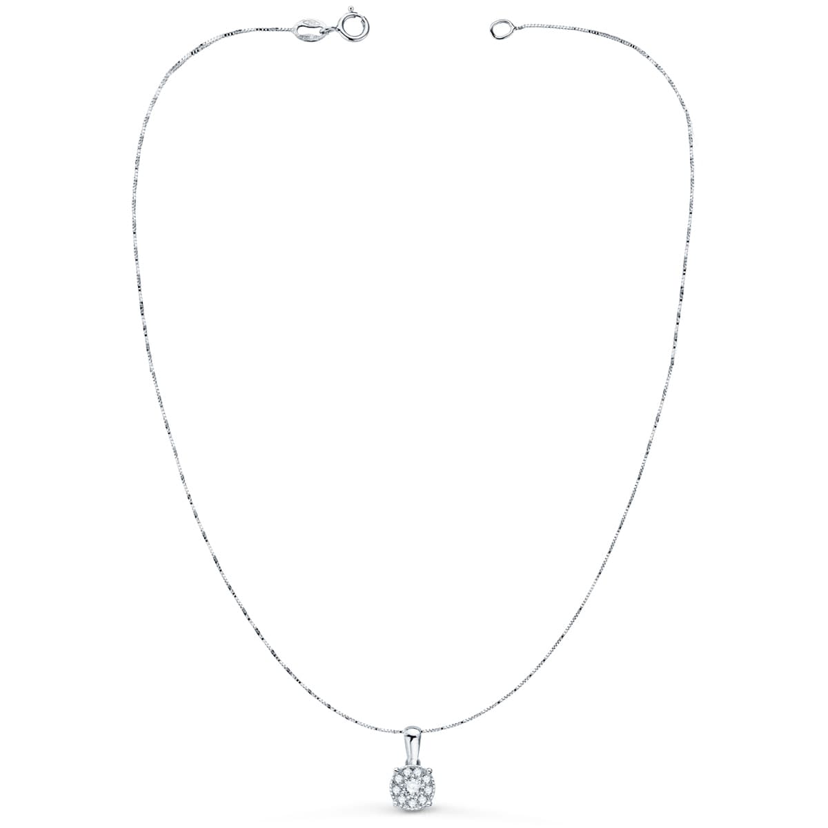 18K GARGANTILLA ORO BLANCO COLGANTE 6.5 MM DIAMANTES 0.182 QTS CADENA 42 3 CM