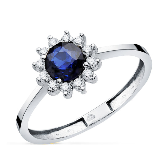 18K SORTIJA ORO BLANCO ZAFIRO 5 MM 0,56 QT Y DIAMANTES 0,17QT. G - VS2