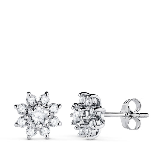 18K PENDIENTES ORO BLANCO CUAJO CON 18 DIAMANTES LABORATORIO 1,00 QTES, G-VS2. 9X9 MM. CIERRE PRESION