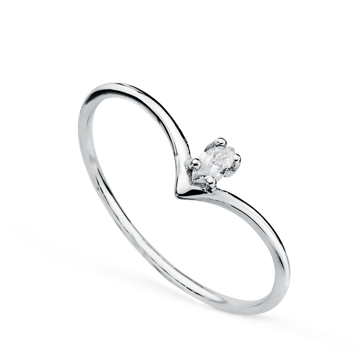 Sortija Pico Diamante Laboratorio Talla Marquis 0,067 Qtes. G-vs2. Ancho: 5 mm de oro blanco 18K