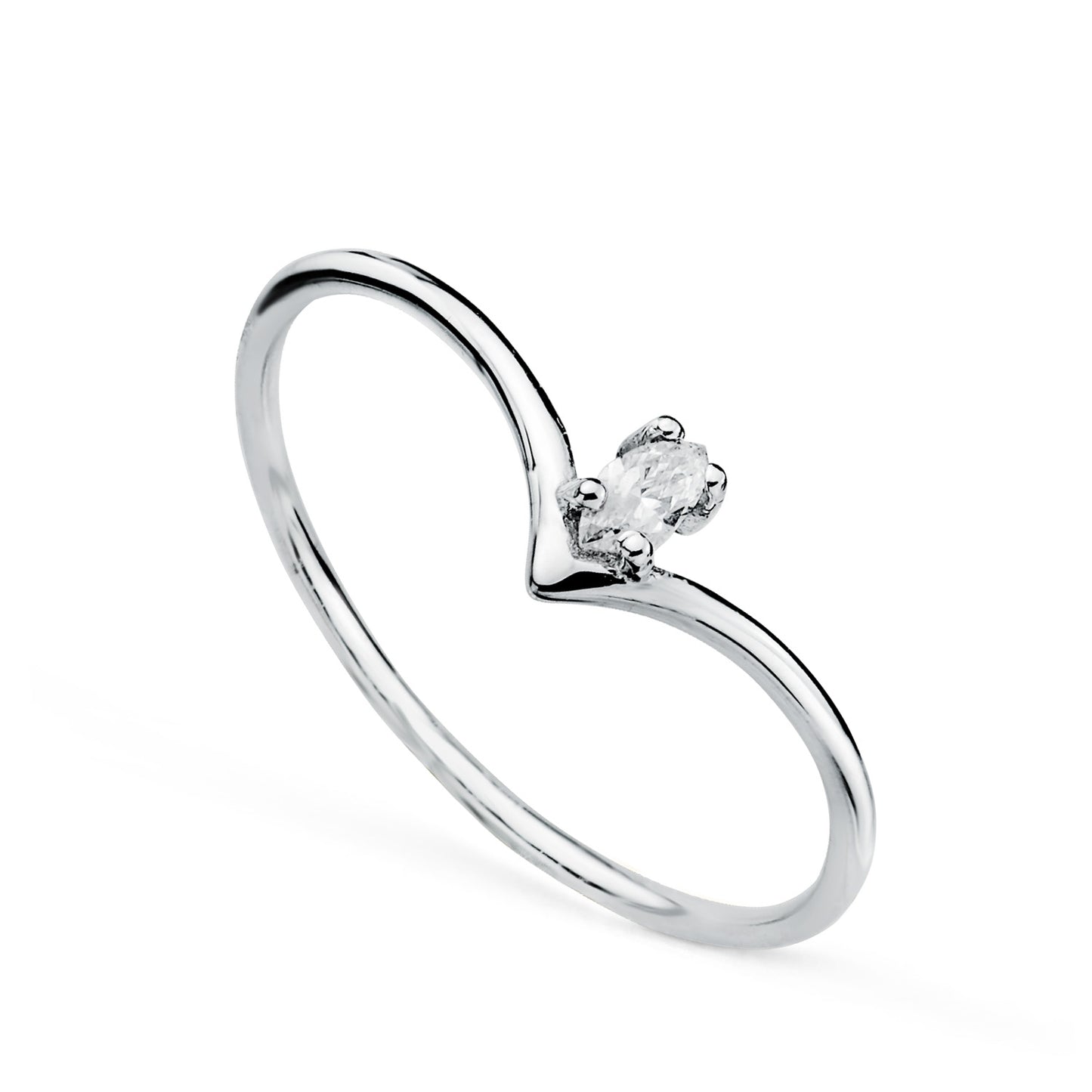 18K SORTIJA ORO BLANCO PICO DIAMANTE TALLA MARQUIS 0,067 QTES. G-VS2. ANCHO: 5MM