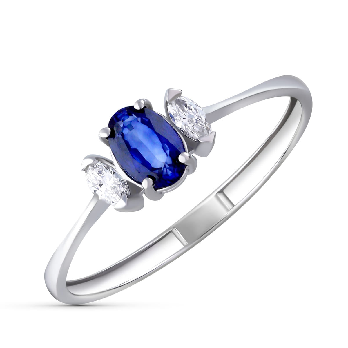 18K SORTIJA ORO BLANCO ZAFIRO DIFUSION 6X4 MM 0,64 QT Y DIAMANTES LABORATORIO 0,134QT. VS2 - E