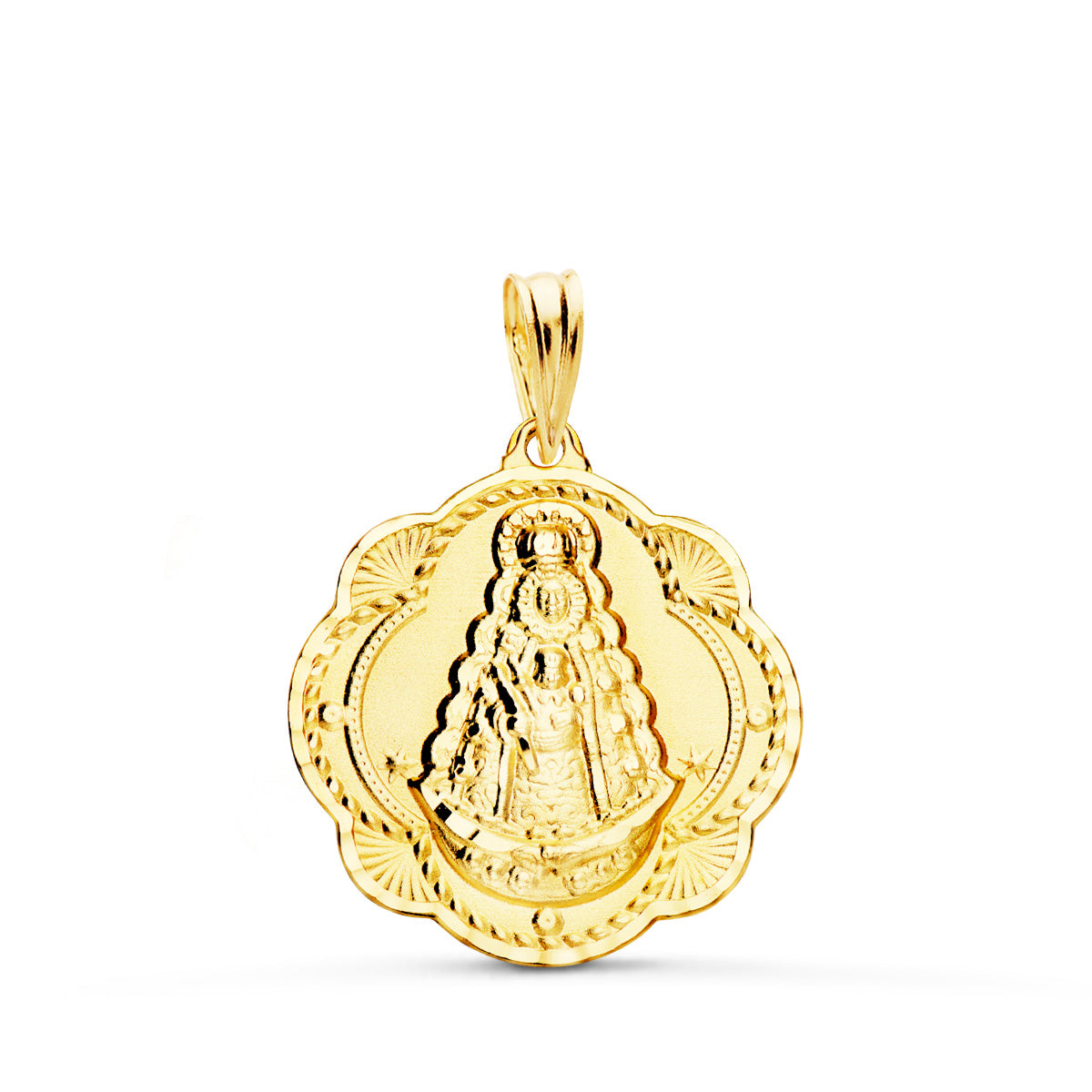 Medalla Virgen del Rocio Pandereta 22 x 20 mm de oro amarillo 18K
