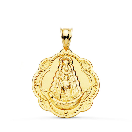 18K MEDALLA ORO AMARILLO VIRGEN DEL ROCIO PANDERETA 26X24 MM