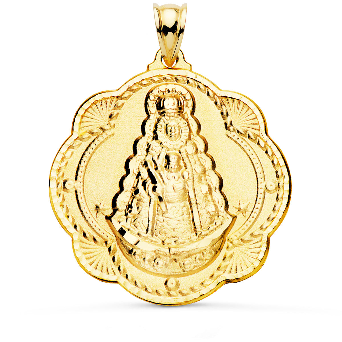 Medalla Virgen del Rocio Pandereta 40 x 36 mm de oro amarillo 18K