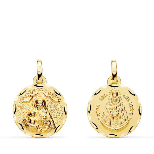 Medalla Escapulario Virgen de la Cinta y Virgen del Rocio 16 mm de oro amarillo 18K