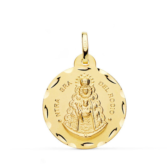 Medalla Virgen del Rocio Tallada 24 mm de oro amarillo 18K