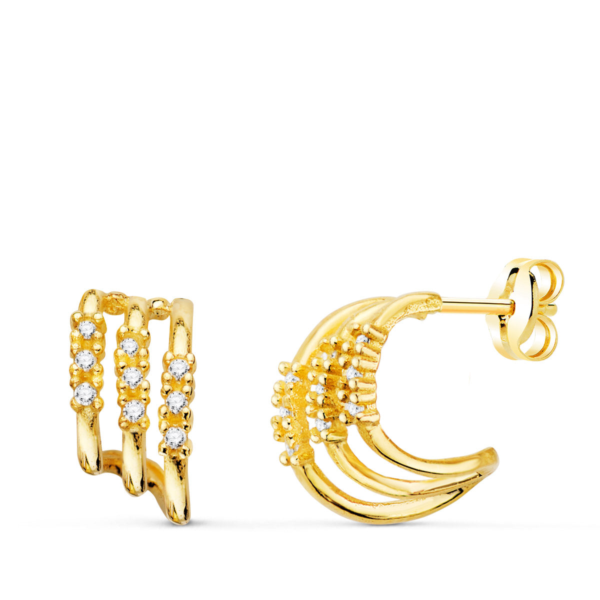 Pendientes Tres Bandas con Diamantes Laboratorio 0,090 Qts Vs2-g. 11 x 6 mm de oro amarillo 18K