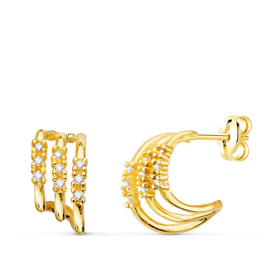 Pendientes Tres Bandas con Diamantes Laboratorio 0,090 Qts Vs2-g. 11 x 6 mm de oro amarillo 18K