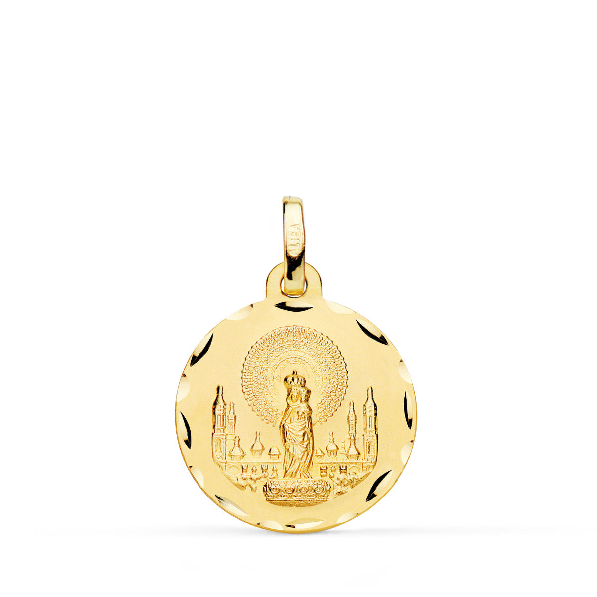 Medalla Virgen del Pilar Tallada 18 mm de oro amarillo 18K