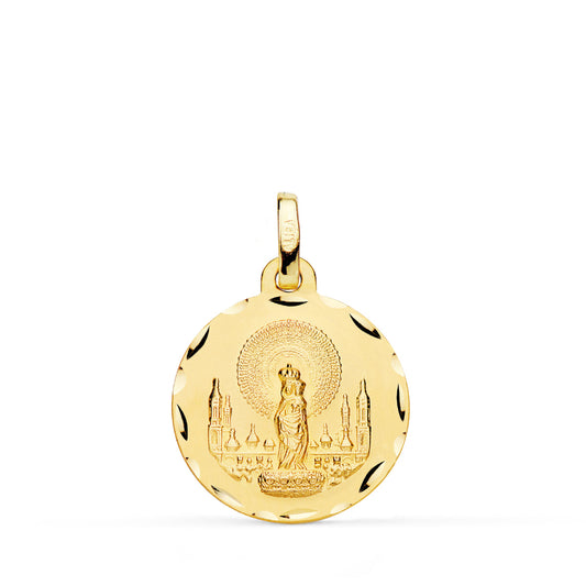 Medalla Virgen del Pilar Tallada 18 mm de oro amarillo 18K
