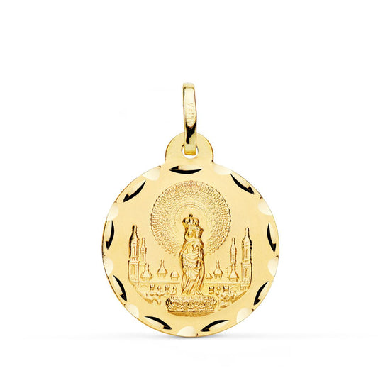 Medalla Virgen del Pilar Tallada 22 mm de oro amarillo 18K