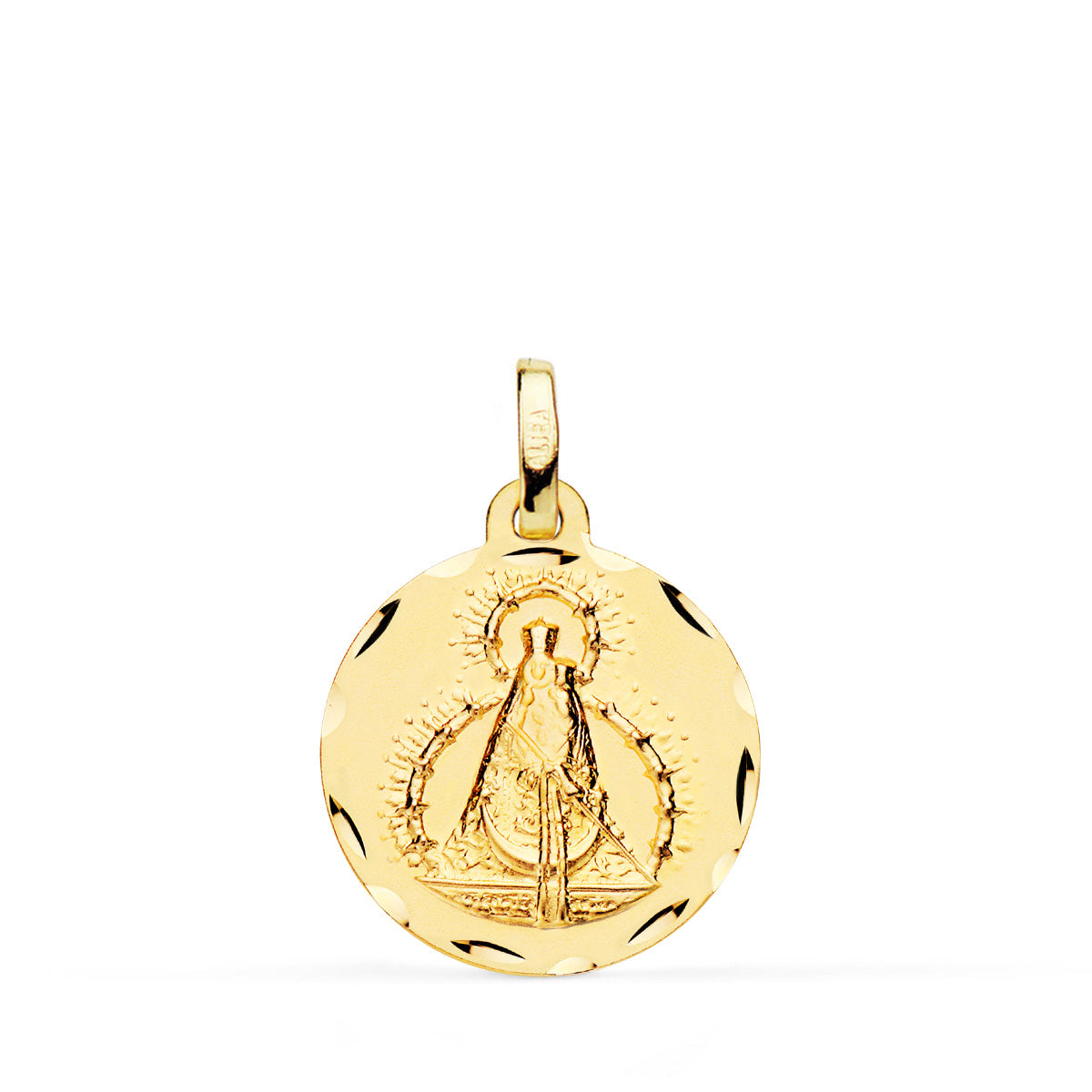 Medalla Virgen de la Cabeza Tallada 18 mm de oro amarillo 18K