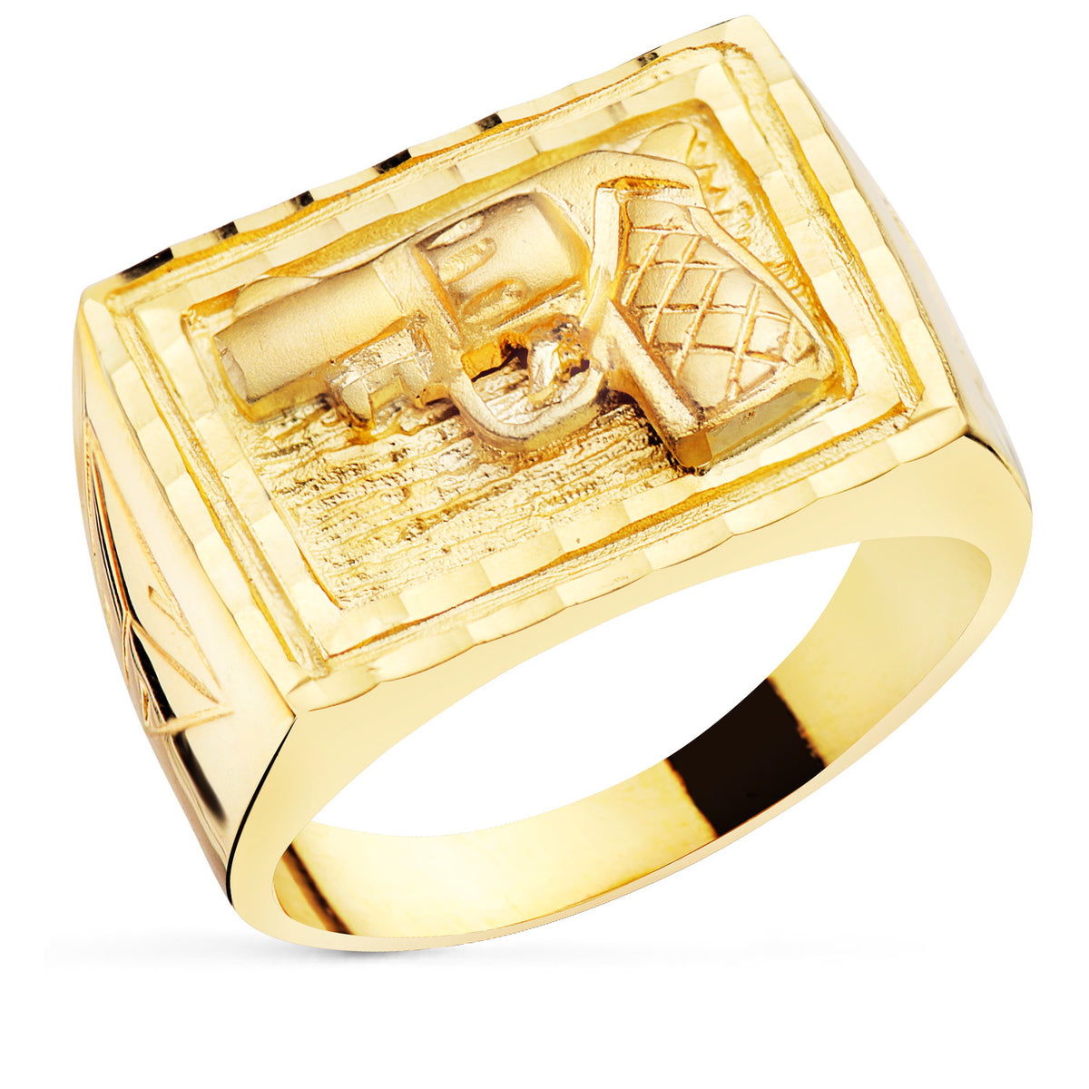 Sello Caballero Pistola Tallada Rectangular 21 x 16 mm de oro amarillo 18K