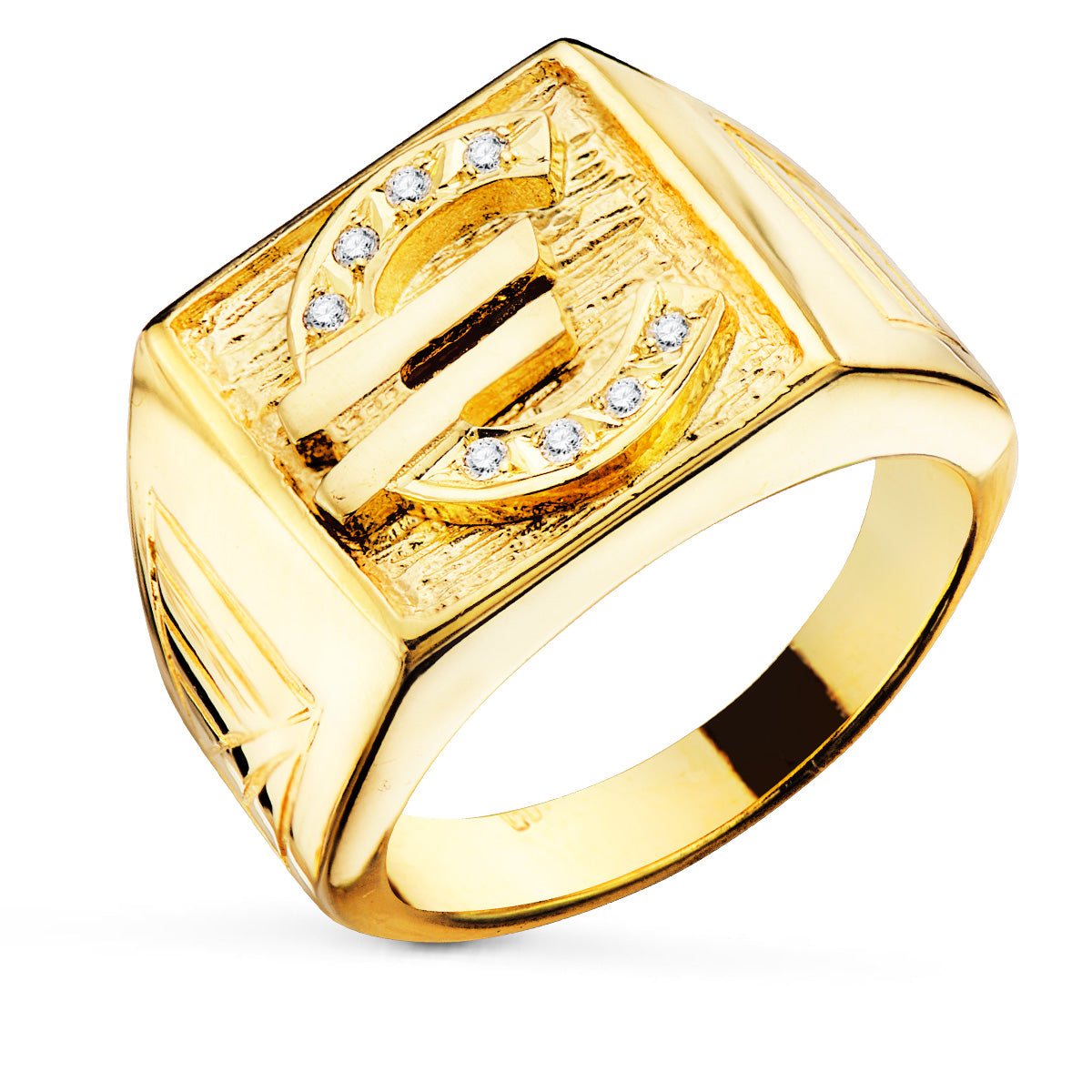 Sello Caballero Euro con Circonita 16 x 16 mm de oro amarillo 18K