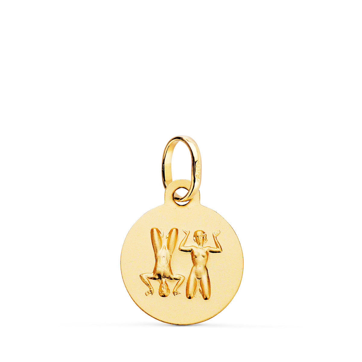 Medalla Horoscopo Geminis Matizada 13 mm de oro amarillo 18K
