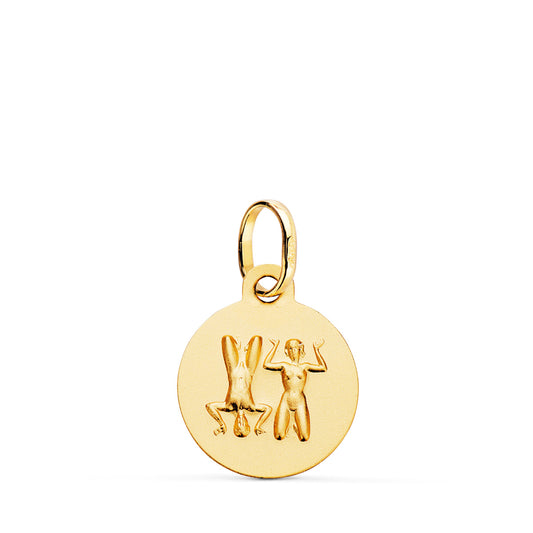 Medalla Horoscopo Geminis Matizada 13 mm de oro amarillo 18K