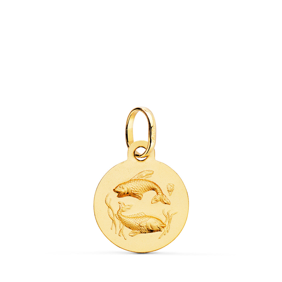 Medalla Horoscopo Piscis Matizada 13 mm de oro amarillo 18K