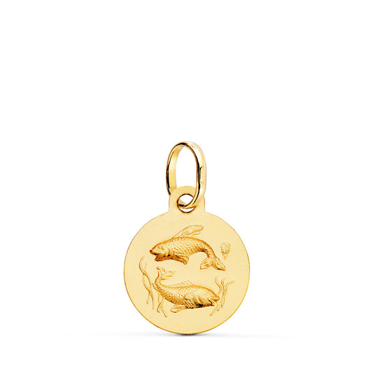 Medalla Horoscopo Piscis Matizada 13 mm de oro amarillo 18K
