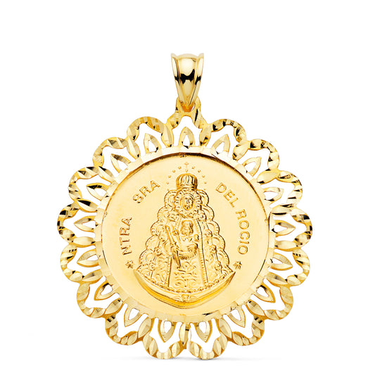 Medalla Virgen Rocio Cerco Tallado 34 x 34 mm de oro amarillo 18K